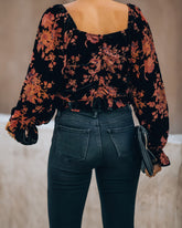 Fancy Seeing You Floral Velvet Ruched Crop Top